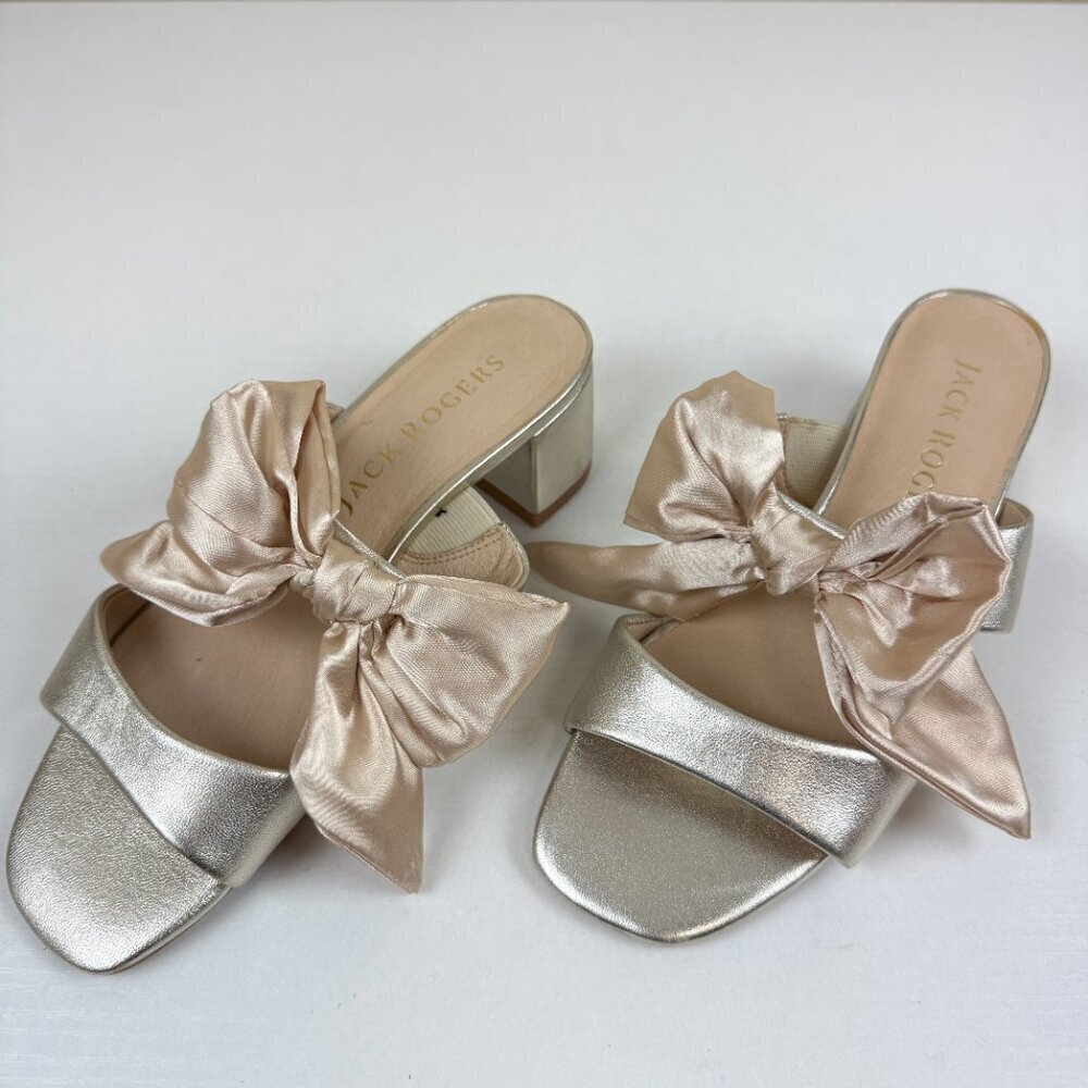 Like New Jack Rogers Heidi Mid Dress Heels Bow Strappy Gold Conquette